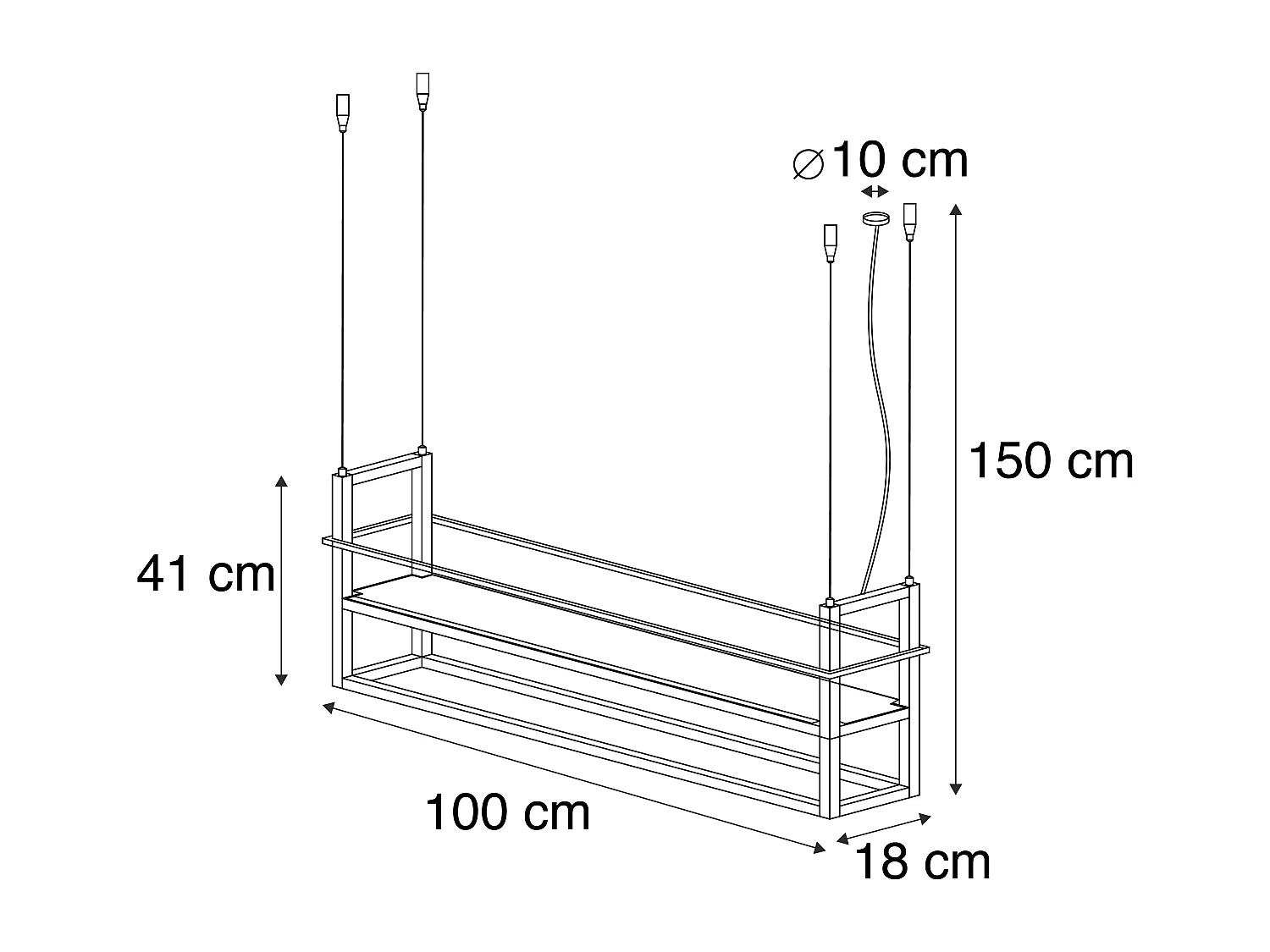 Suspension industrielle rouille avec étagère 4 lumières - Cage Rack