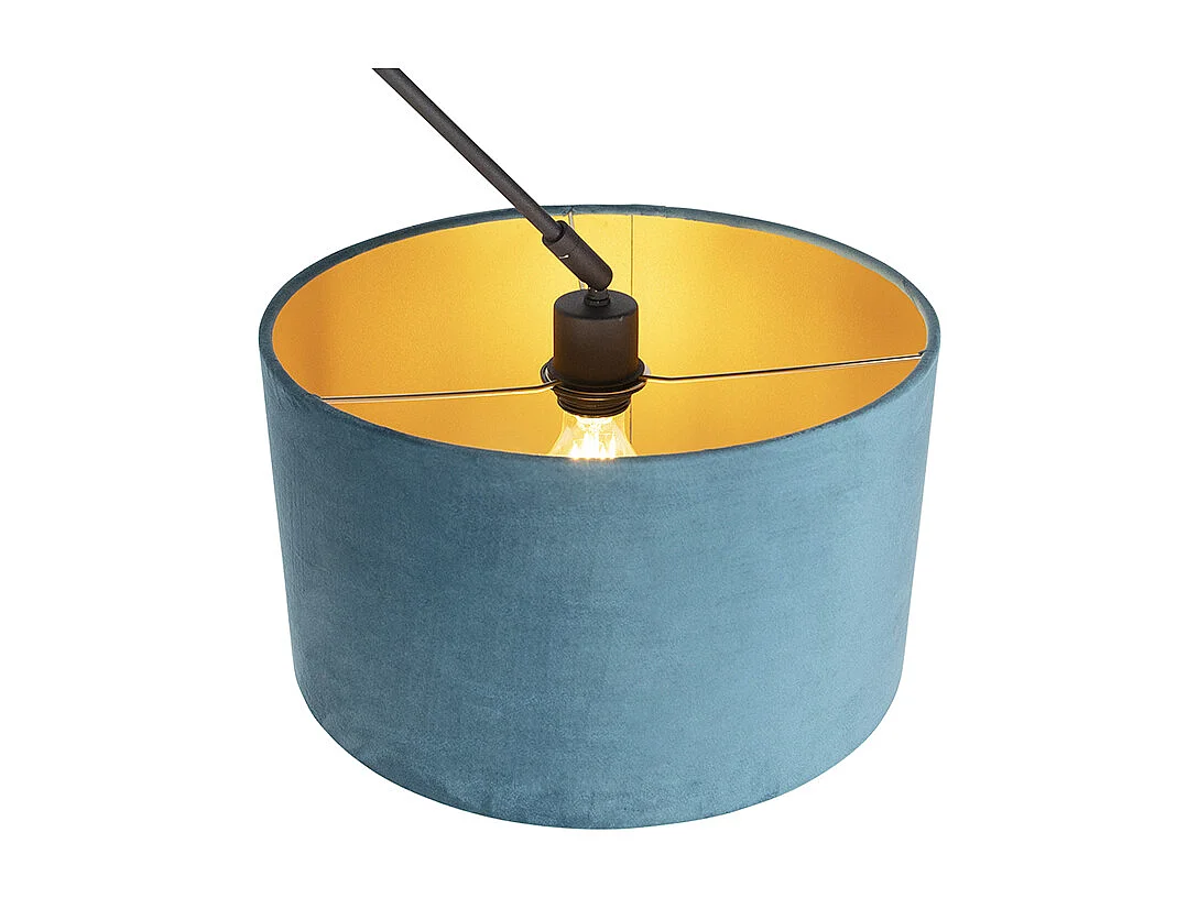 Suspension noire avec abat-jour en velours bleu et or 35 cm - Blitz