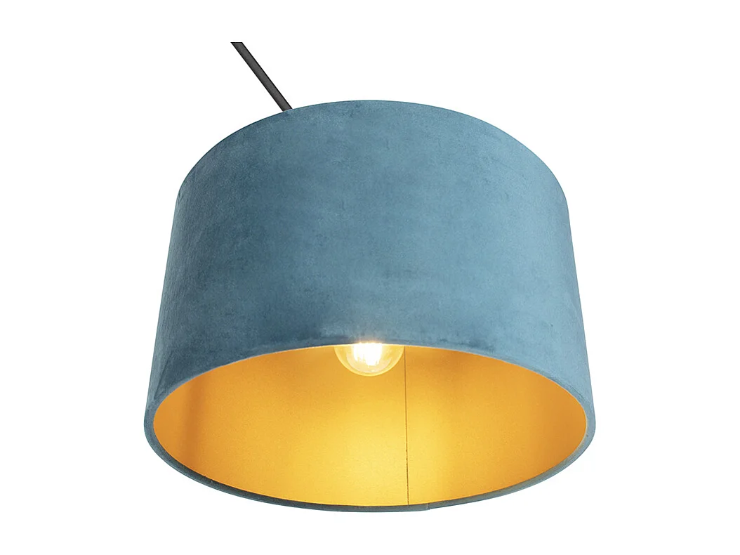 Suspension noire avec abat-jour en velours bleu et or 35 cm - Blitz