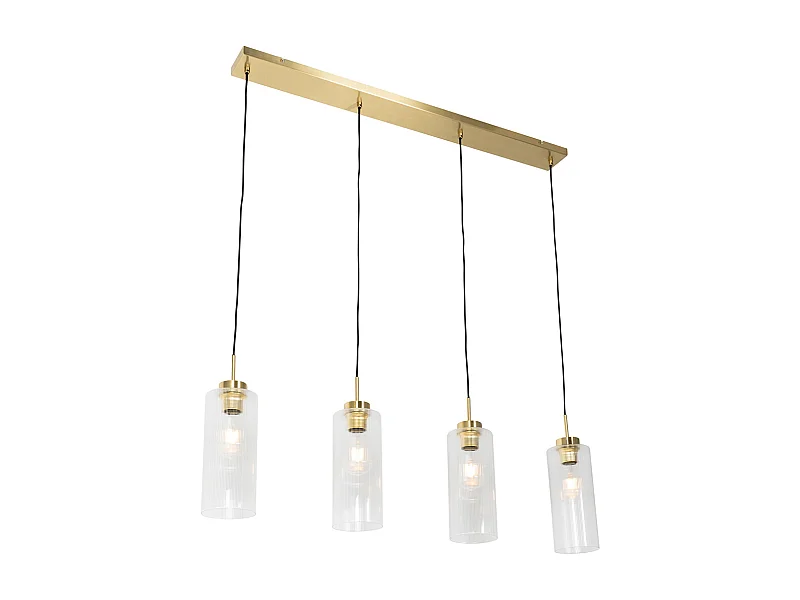 Lampe à suspension Art Déco dorée avec verre 4 lumières - Laura