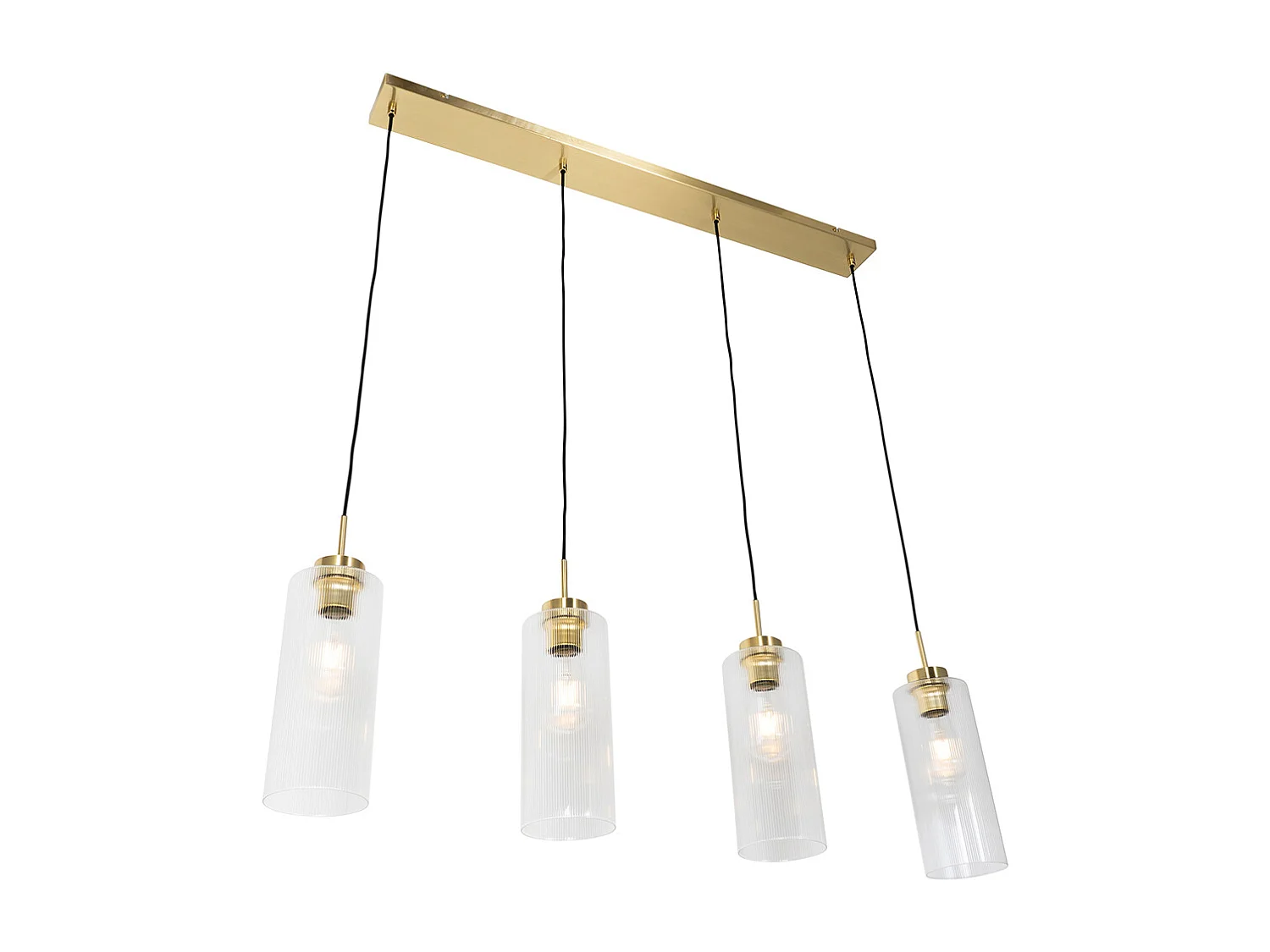 Lampe à suspension Art Déco dorée avec verre 4 lumières - Laura