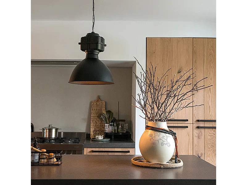 Lot de 2 lampes à suspension industrielles petit noir mat - Sicko