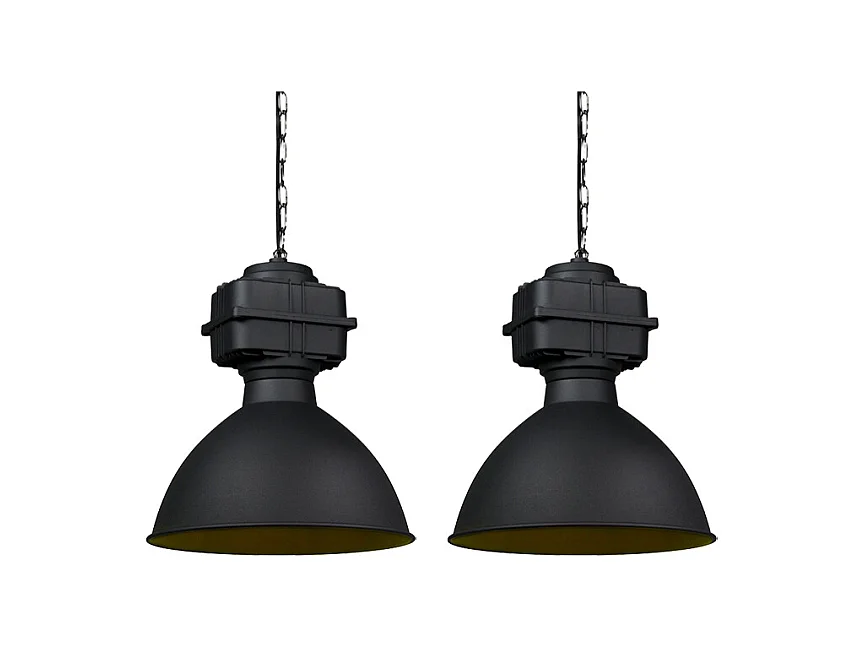 Lot de 2 lampes à suspension industrielles petit noir mat - Sicko