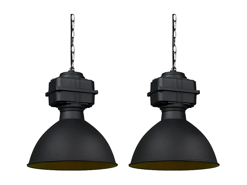 Lot de 2 lampes à suspension industrielles petit noir mat - Sicko