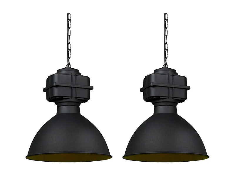 Lot de 2 lampes à suspension industrielles petit noir mat - Sicko