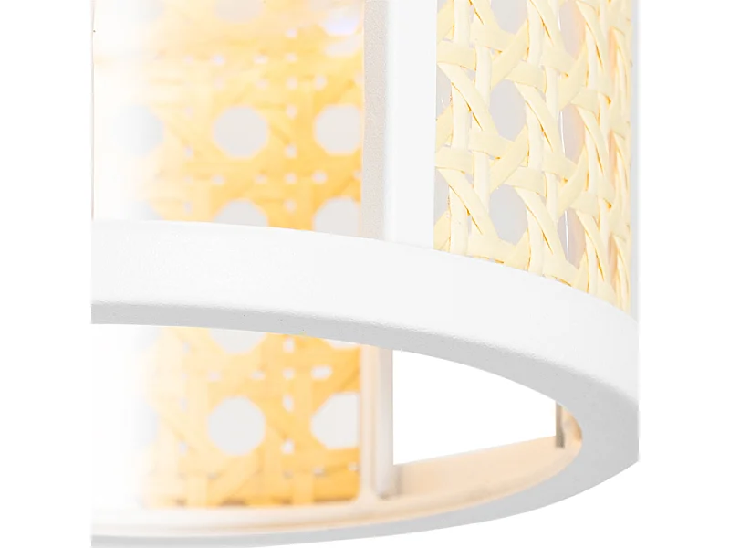 Suspension rétro blanche avec rotin 3 lumières allongée - Akira