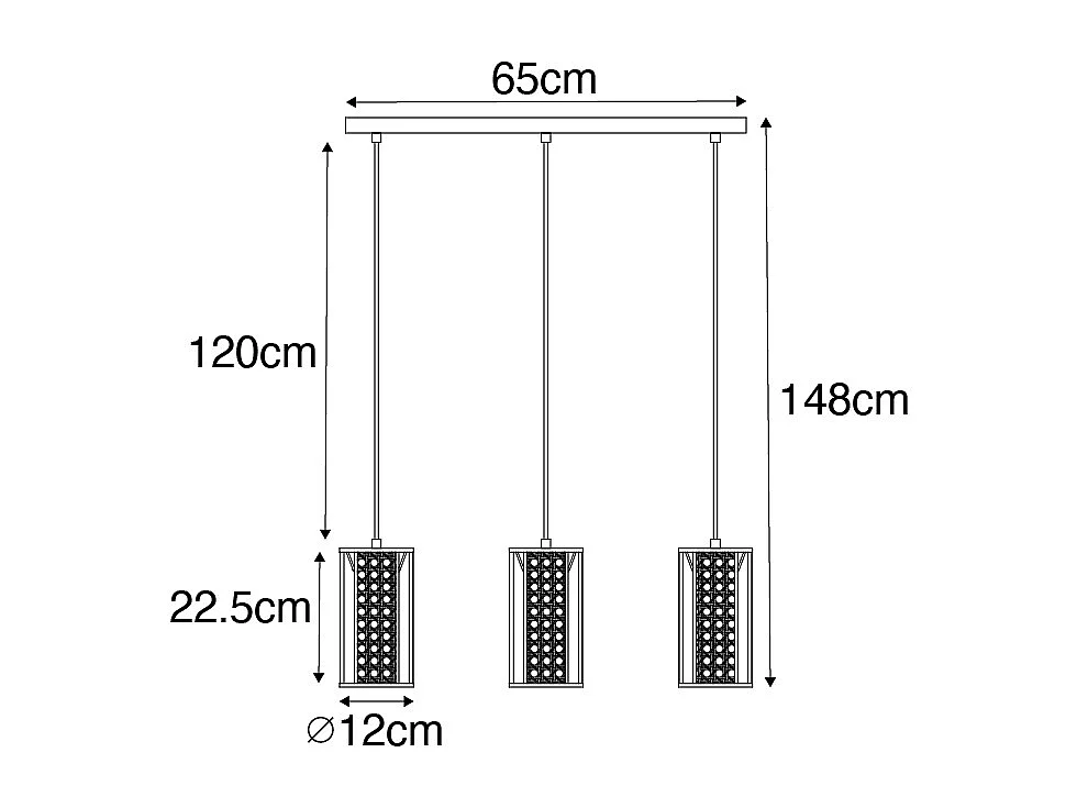 Suspension orientale blanche avec rotin 3 lumières oblongue - Akira