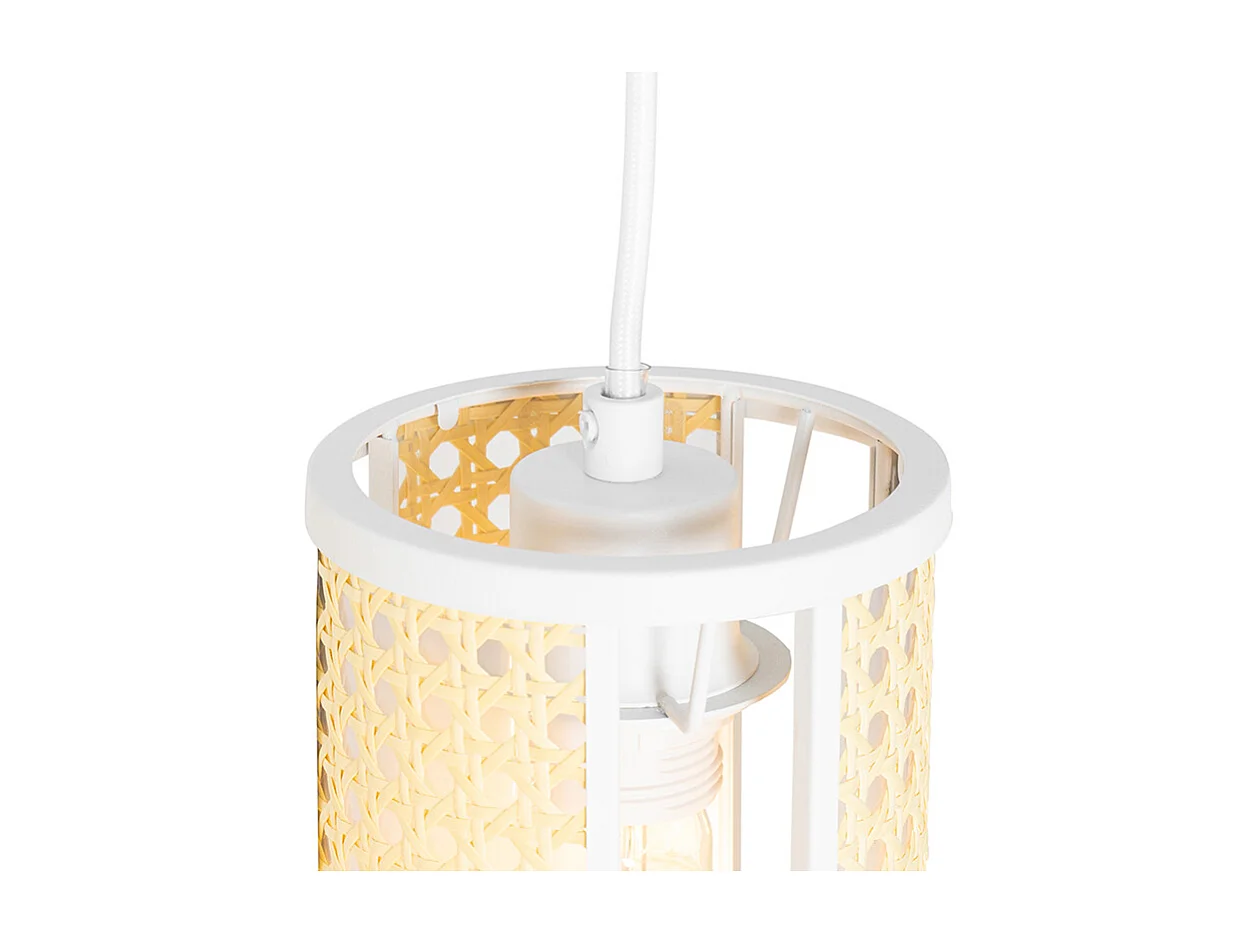 Suspension orientale blanche avec rotin 3 lumières oblongue - Akira