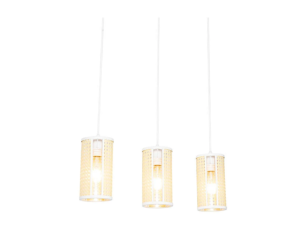 Suspension orientale blanche avec rotin 3 lumières oblongue - Akira