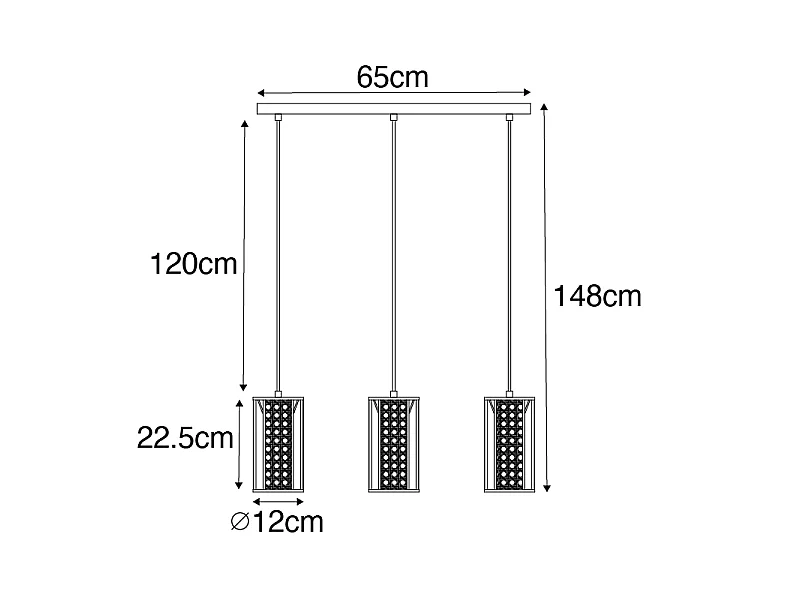 Suspension orientale blanche avec rotin 3 lumières oblongue - Akira