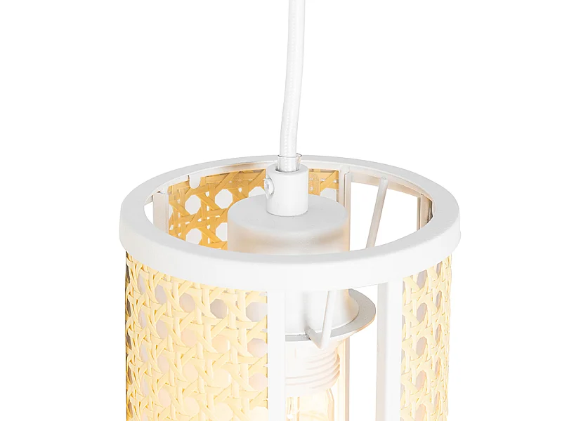 Suspension orientale blanche avec rotin 3 lumières oblongue - Akira