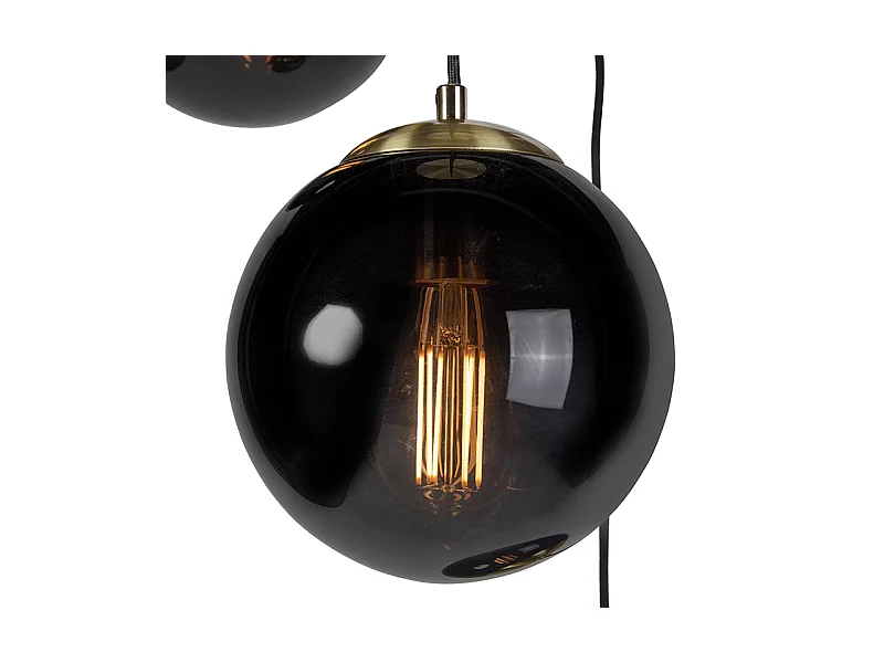 Suspension salon, art déco, moderne, trois boules de verre noir ensemble, coin salon, table d'appoint