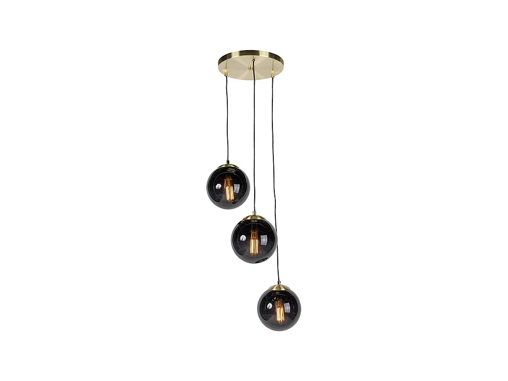 Suspension salon, art déco, moderne, trois boules de verre noir ensemble, coin salon, table d'appoint