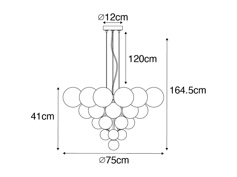 Suspension noire avec verre fumé et transparent 13 lumières - Bonnie