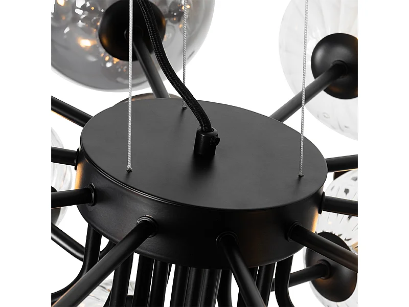 Suspension noire avec verre fumé et transparent 13 lumières - Bonnie