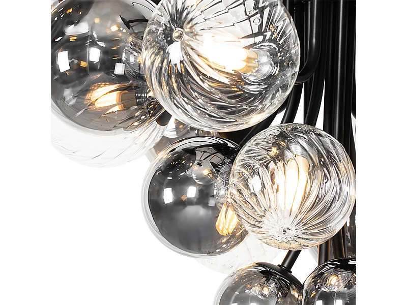 Suspension noire avec verre fumé et transparent 13 lumières - Bonnie