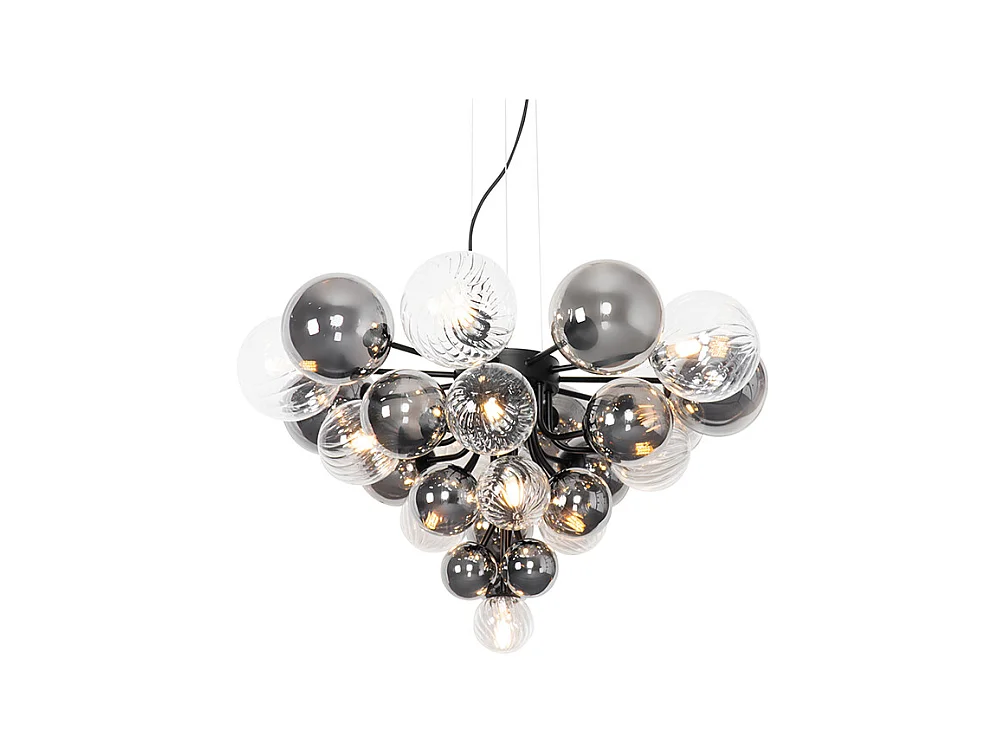 Suspension noire avec verre fumé et transparent 13 lumières - Bonnie