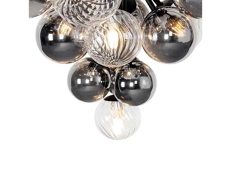 Suspension noire avec verre fumé et transparent 13 lumières - Bonnie