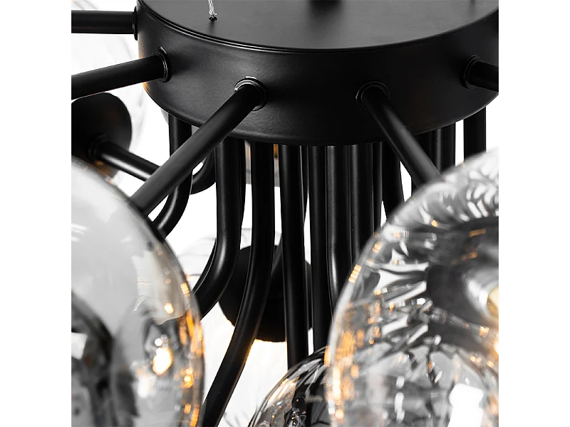 Suspension noire avec verre fumé et transparent 13 lumières - Bonnie