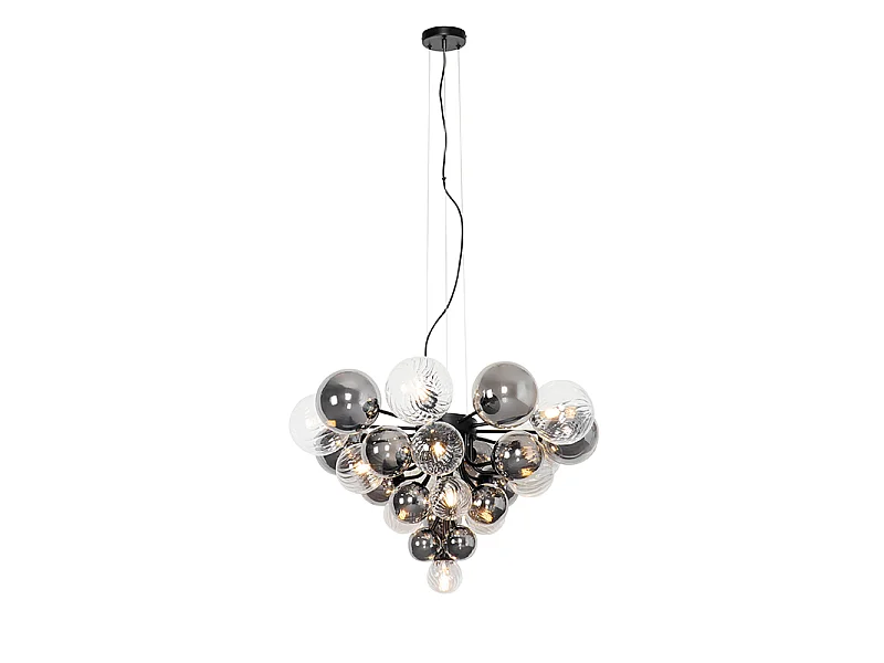 Suspension noire avec verre fumé et transparent 13 lumières - Bonnie