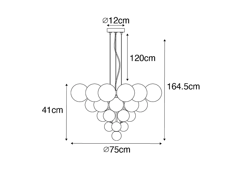 Suspension noire avec verre fumé et transparent 13 lumières - Bonnie
