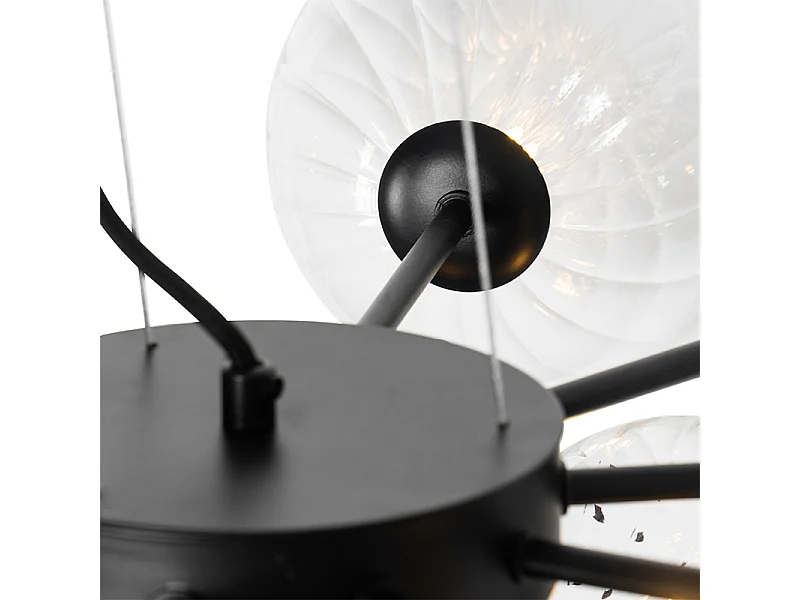 Suspension noire avec verre fumé et transparent 13 lumières - Bonnie