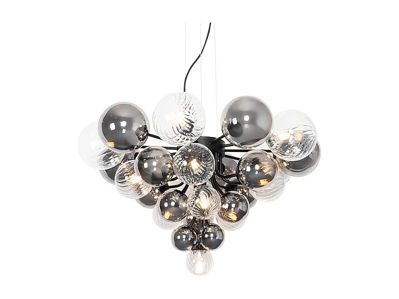 Suspension noire avec verre fumé et transparent 13 lumières - Bonnie