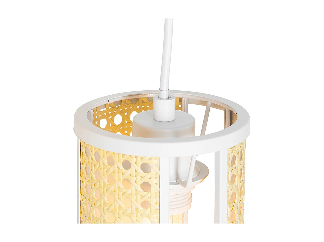 Suspension rétro blanche avec rotin ronde 3 lumières - Akira