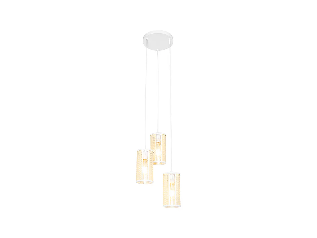 Suspension rétro blanche avec rotin ronde 3 lumières - Akira