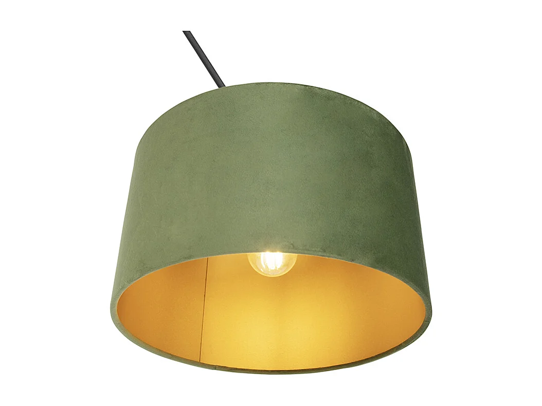 Suspension noire avec abat-jour en velours vert et or 35 cm - Blitz