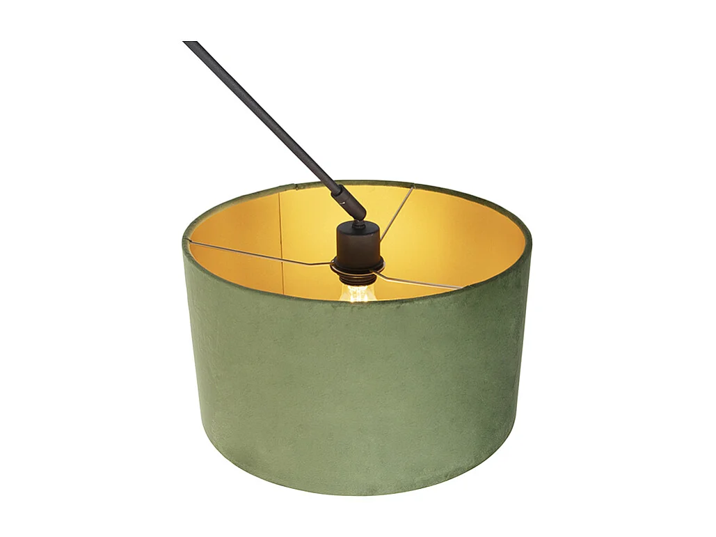 Suspension noire avec abat-jour en velours vert et or 35 cm - Blitz