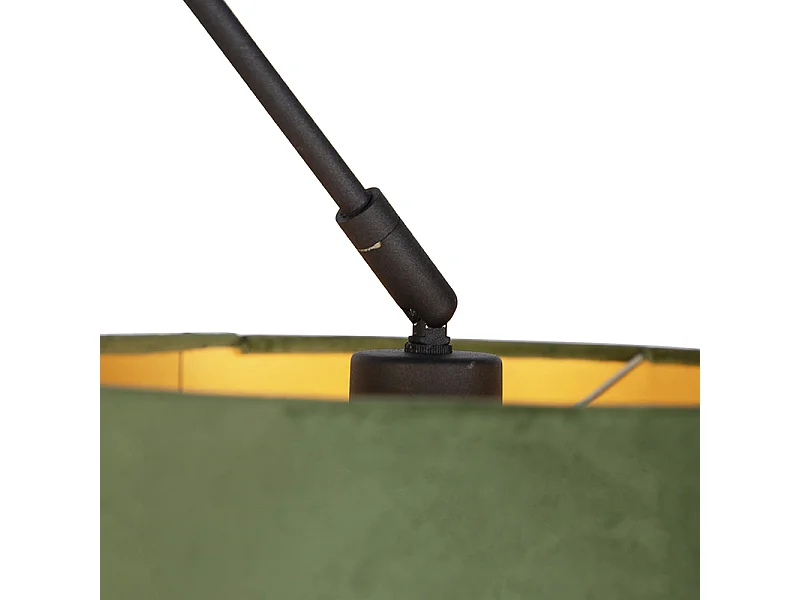 Suspension noire avec abat-jour en velours vert et or 35 cm - Blitz