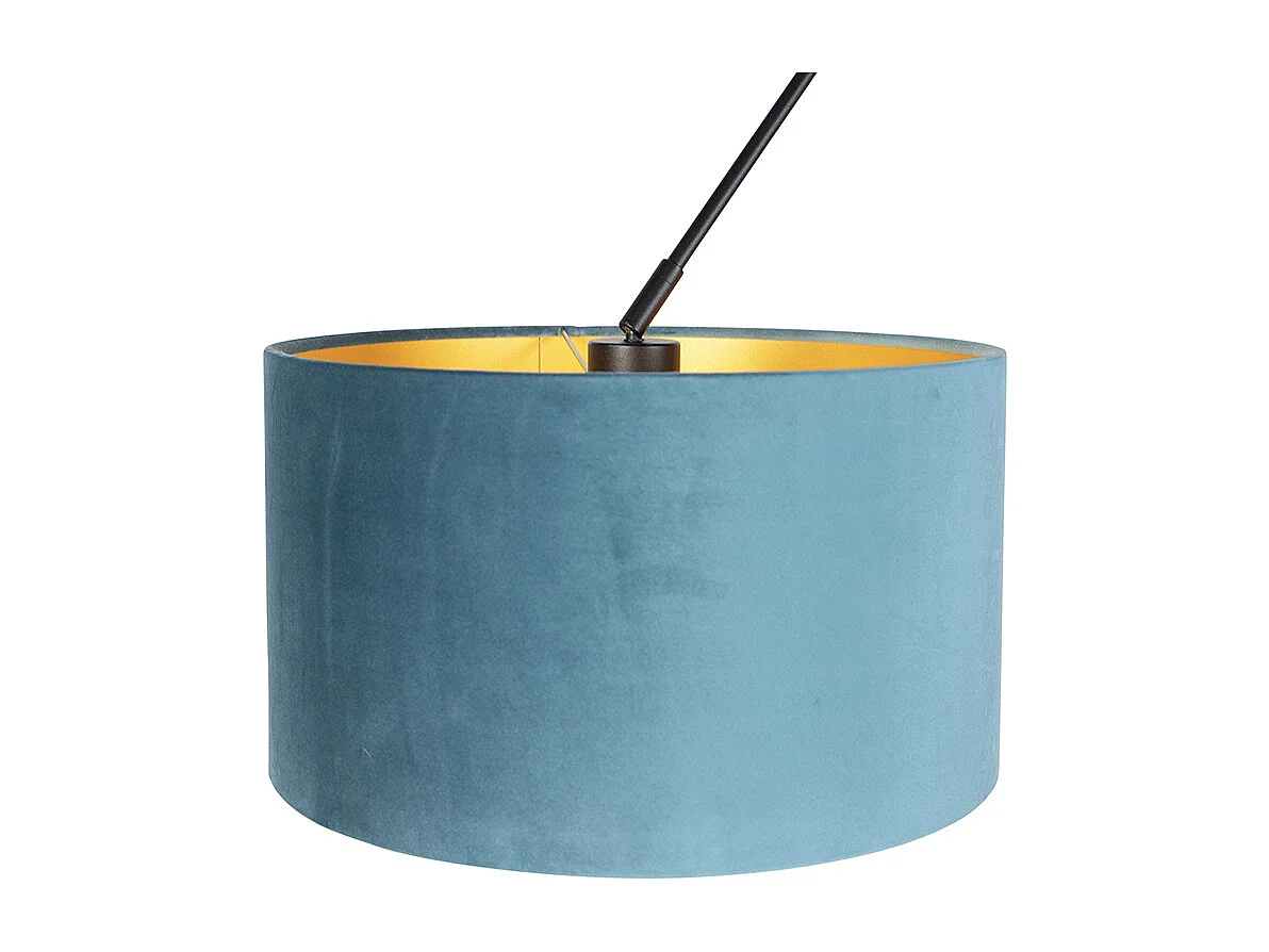 Suspension noire avec abat-jour en velours bleu et or 35 cm 2 lumières - Blitz