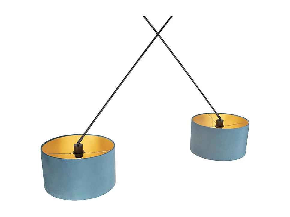 Suspension noire avec abat-jour en velours bleu et or 35 cm 2 lumières - Blitz