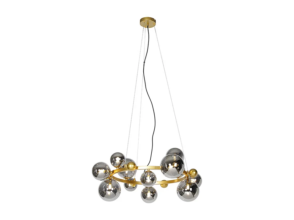 Suspension Art Déco dorée avec verre fumé 12 lumières - David