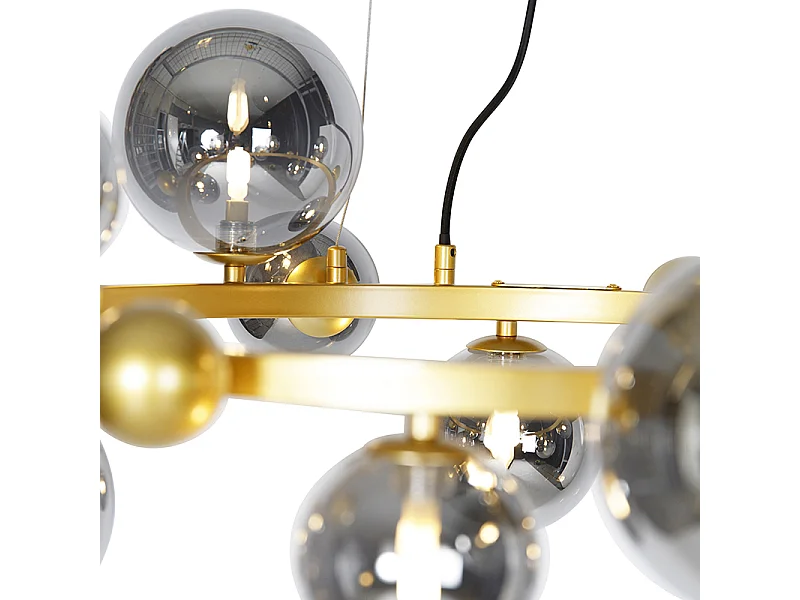 Suspension Art Déco dorée avec verre fumé 12 lumières - David