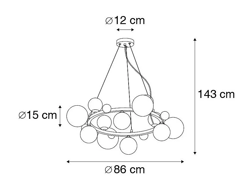 Suspension Art Déco dorée avec verre fumé 12 lumières - David