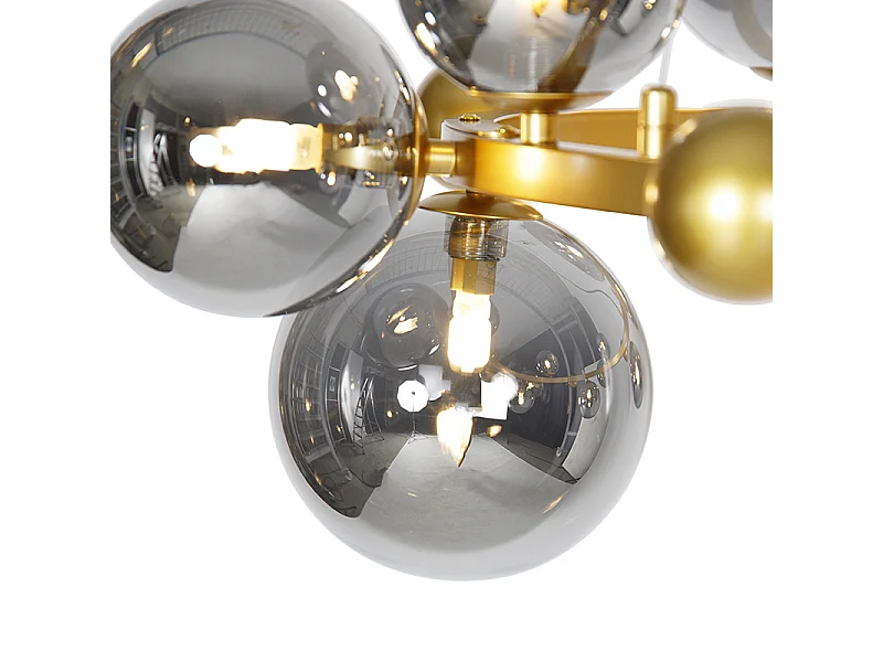 Suspension Art Déco dorée avec verre fumé 12 lumières - David