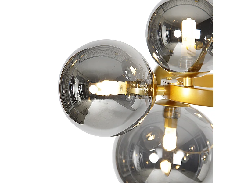 Suspension Art Déco dorée avec verre fumé 12 lumières - David