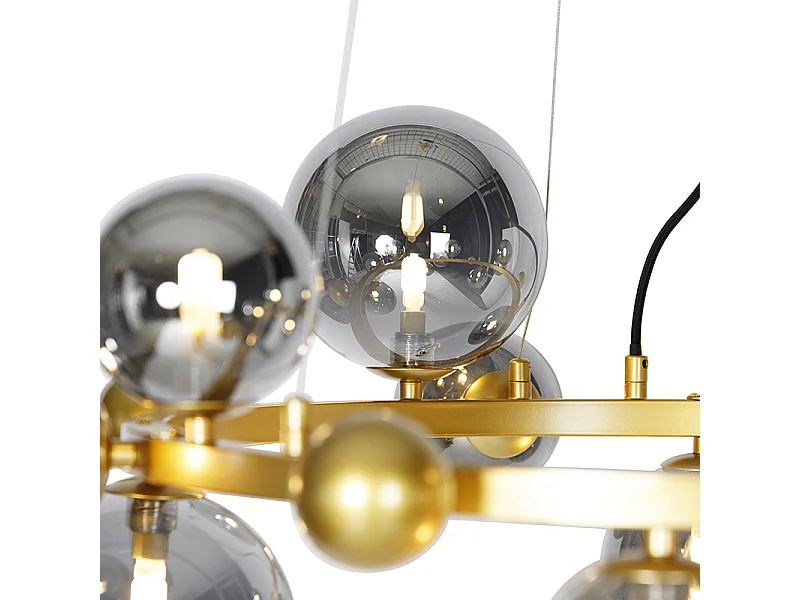 Suspension Art Déco dorée avec verre fumé 12 lumières - David