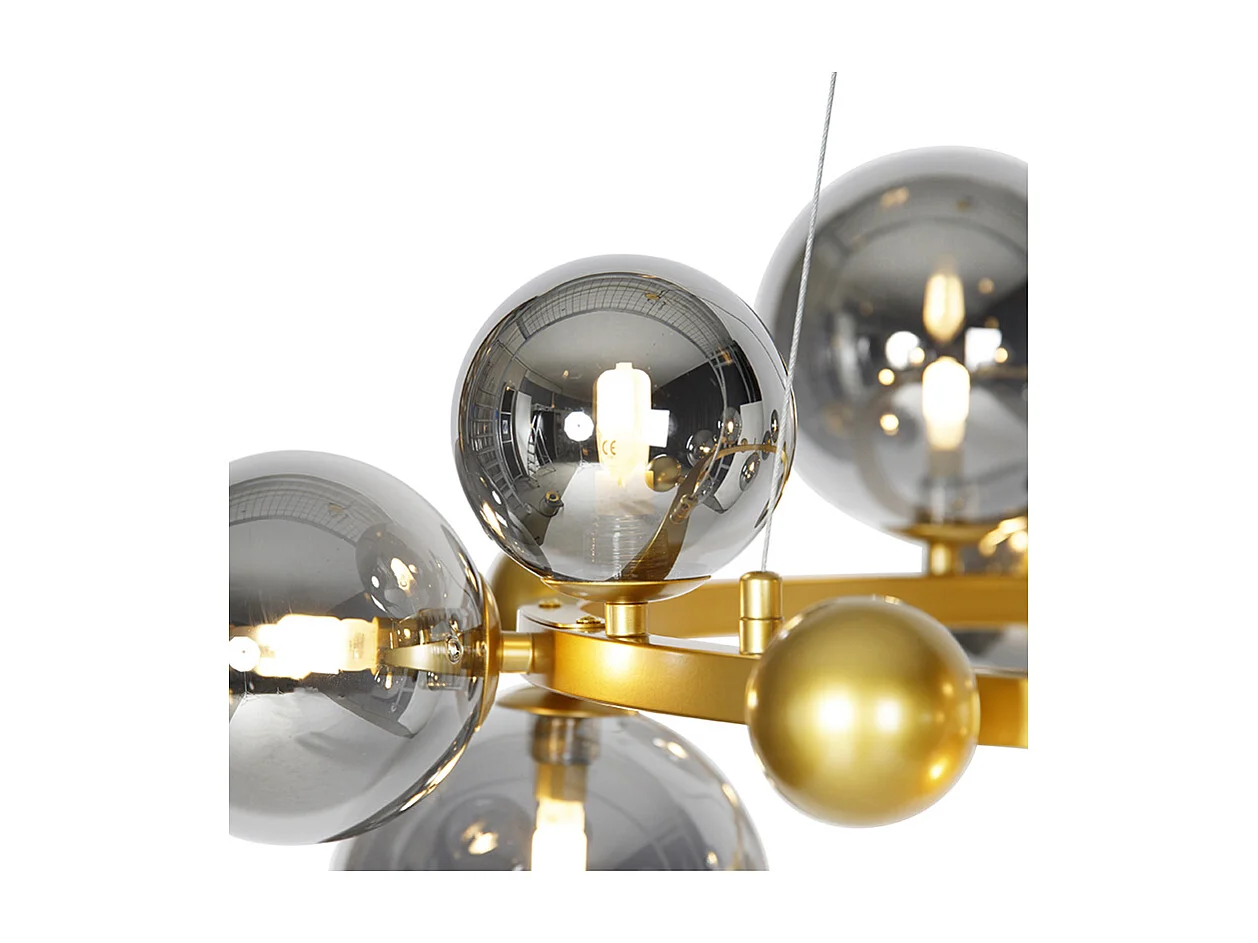 Suspension Art Déco dorée avec verre fumé 12 lumières - David