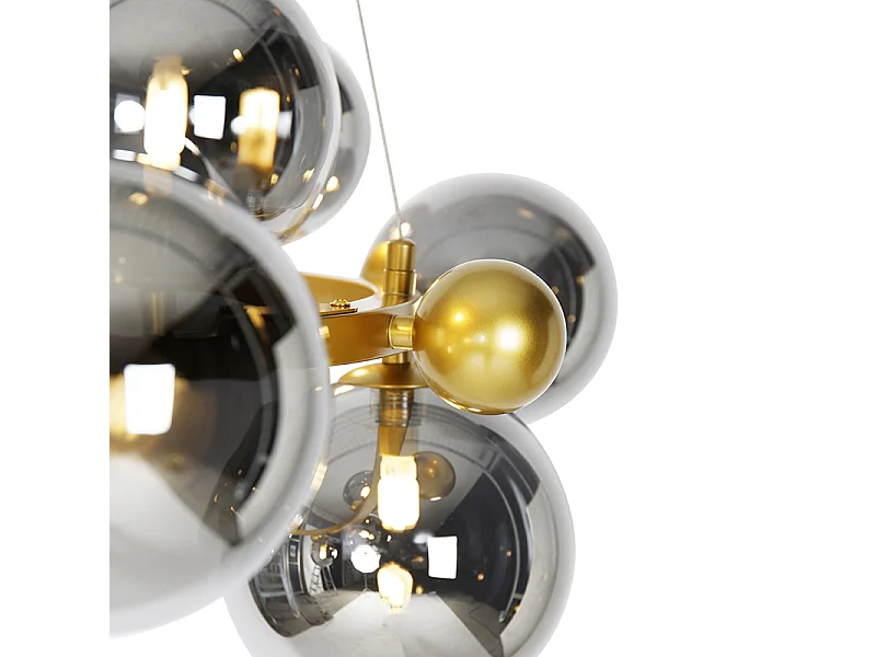 Suspension Art Déco dorée avec verre fumé 12 lumières - David