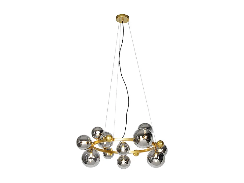Suspension Art Déco dorée avec verre fumé 12 lumières - David