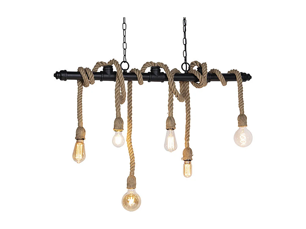 Suspension industrielle noire 6 lumières - Plural