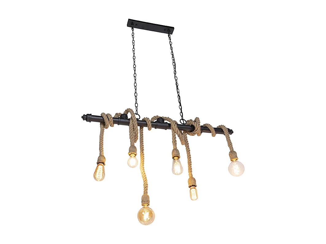 Suspension industrielle noire 6 lumières - Plural