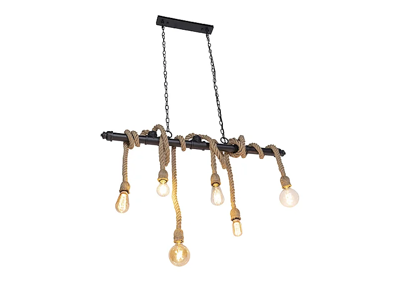 Suspension industrielle noire 6 lumières - Plural