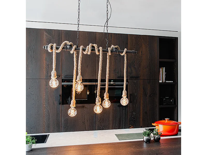 Suspension industrielle noire 6 lumières - Plural