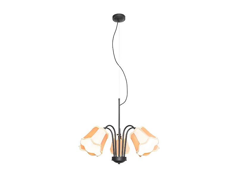 Suspension classique noire avec abat-jour doré 5 lumières - Nona