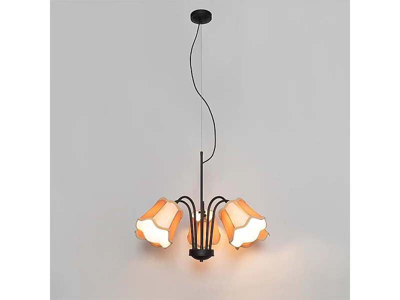 Suspension classique noire avec abat-jour doré 5 lumières - Nona