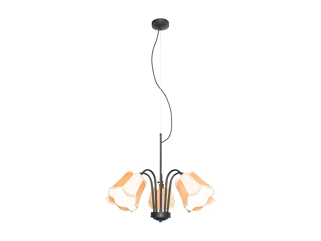 Suspension classique noire avec abat-jour doré 5 lumières - Nona